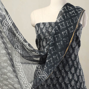 Black - 3pc Block Print Kota Cotton Batik Dress Material 05
