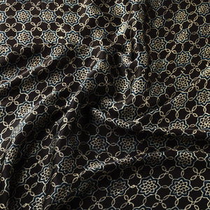Black - Ajrakh Block Printed Natural Dyed Modal Silk Fabric 05