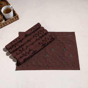 Brown - Applique Cut work Cotton Table Mats (set of 6)
