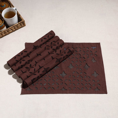 Brown - Applique Cut work Cotton Table Mats (set of 6)