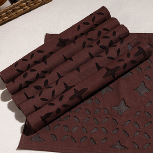Brown - Applique Cut work Cotton Table Mats (set of 6)