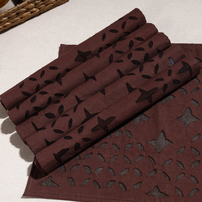 Brown - Applique Cut work Cotton Table Mats (set of 6)