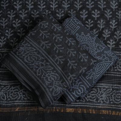 Black - 3pc Block Print Kota Cotton Batik Dress Material 01
