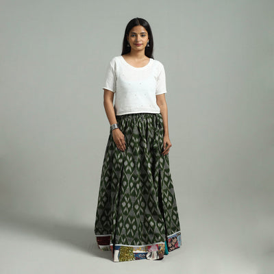 Green - 24 Kali Patchwork Cotton Pochampally Ikat Skirt 48