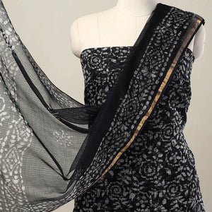 Black - 3pc Block Print Kota Cotton Batik Dress Material 08