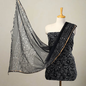 Black - 3pc Block Print Kota Cotton Batik Dress Material 08