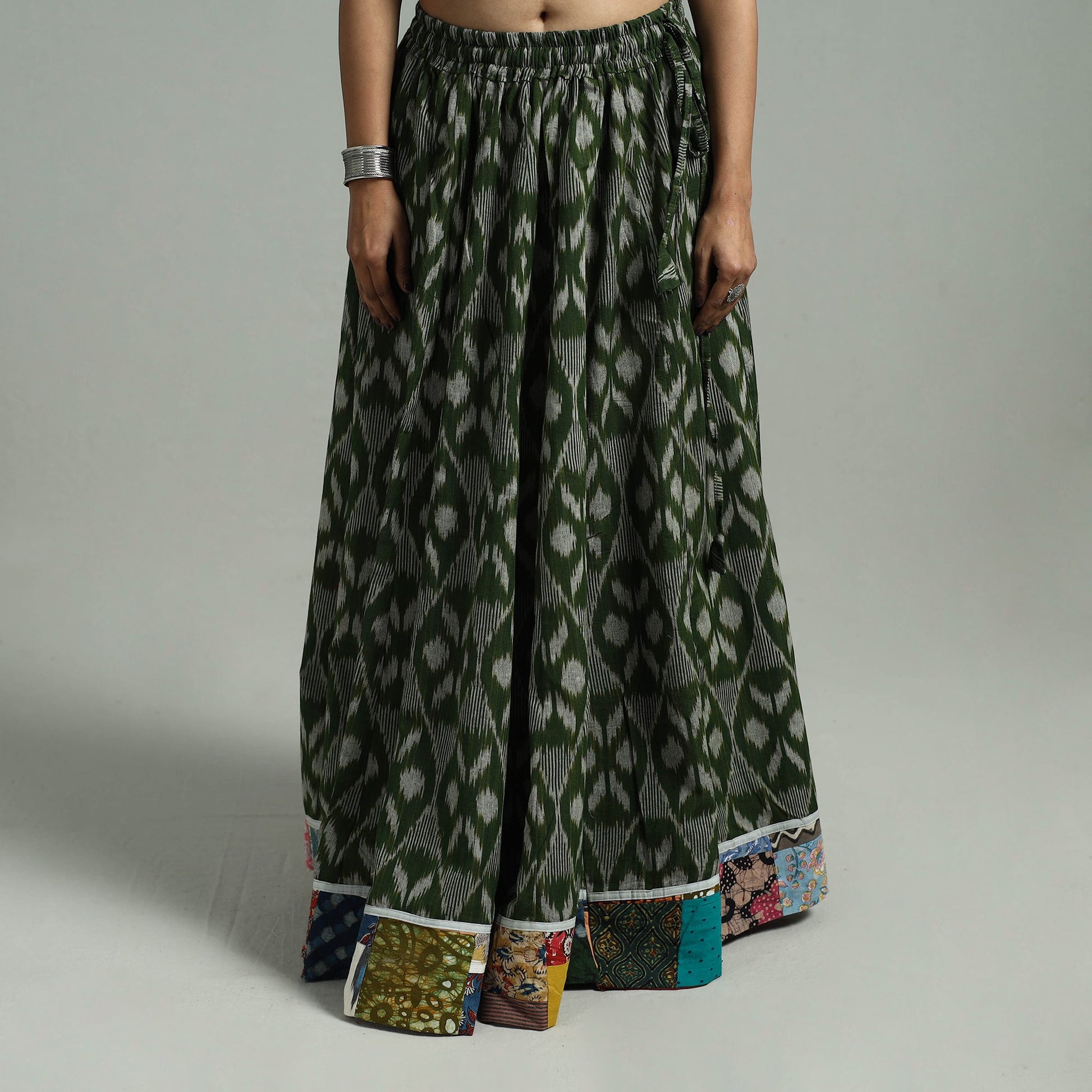 Green - 24 Kali Patchwork Cotton Pochampally Ikat Skirt 48