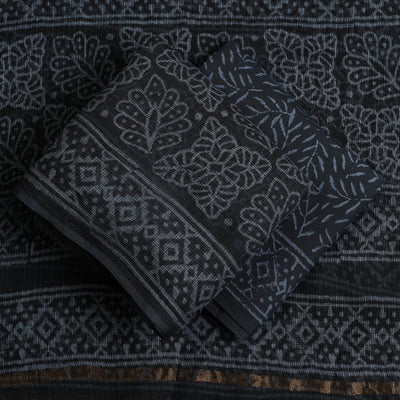 Black - 3pc Block Print Kota Cotton Batik Dress Material 03
