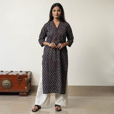 Brown - Jahota Block Printed Cotton Straight Kurta 10