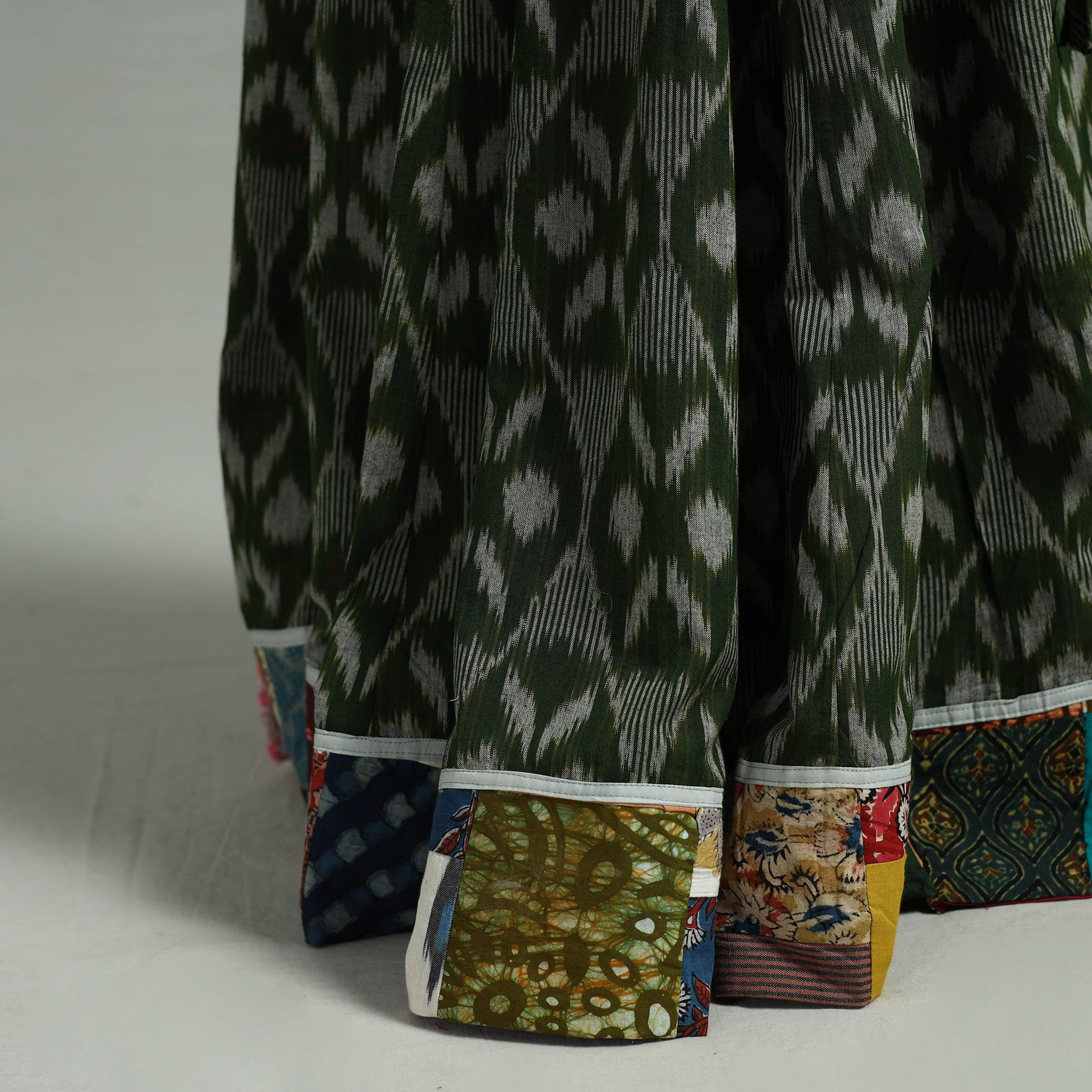 Green - 24 Kali Patchwork Cotton Pochampally Ikat Skirt 48