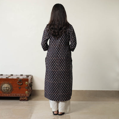 Brown - Jahota Block Printed Cotton Straight Kurta 10