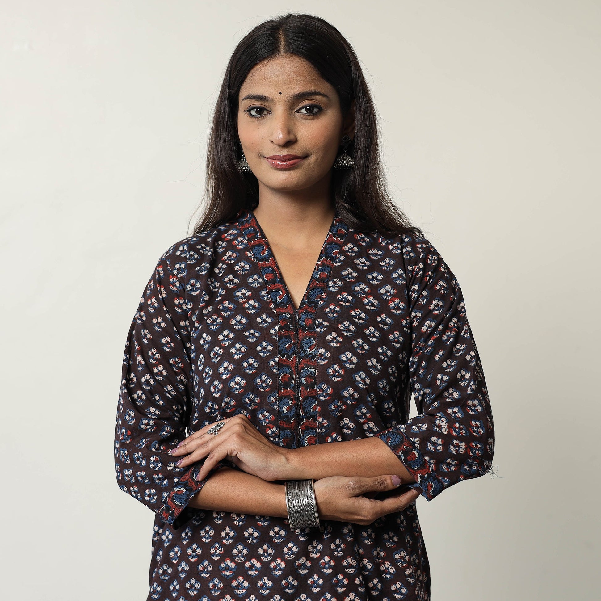Brown - Jahota Block Printed Cotton Straight Kurta 10