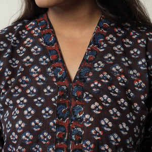 Brown - Jahota Block Printed Cotton Straight Kurta 10