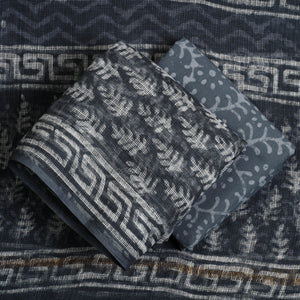 Black - 3pc Block Print Kota Cotton Batik Dress Material 05