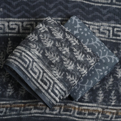 Black - 3pc Block Print Kota Cotton Batik Dress Material 05