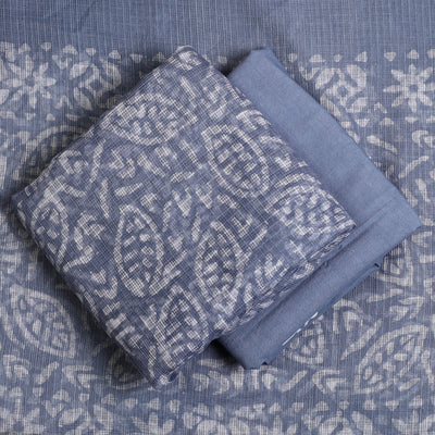 Blue - 3pc Block Print Kota Cotton Batik Dress Material 07