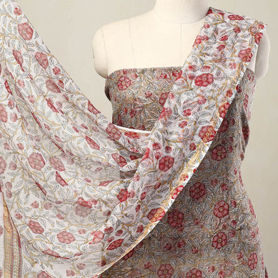 Brown - 3pc Sanganeri Block Print Kota Cotton Dress Material 14