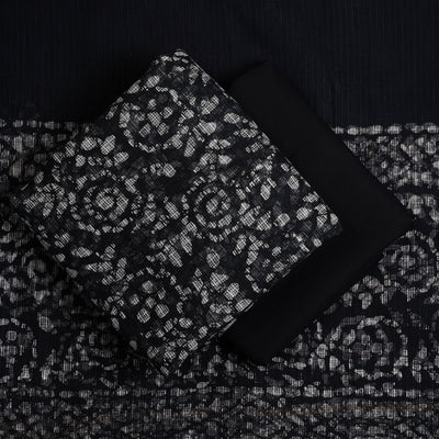Black - 3pc Block Print Kota Cotton Batik Dress Material 08