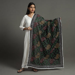 Black - Ranihati Chanderi Silk Chapa Work Phulkari Embroidery Dupatta 72