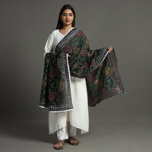 Black - Ranihati Chanderi Silk Chapa Work Phulkari Embroidery Dupatta 72