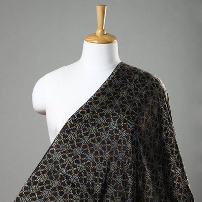 Black - Ajrakh Block Printed Natural Dyed Modal Silk Fabric 05