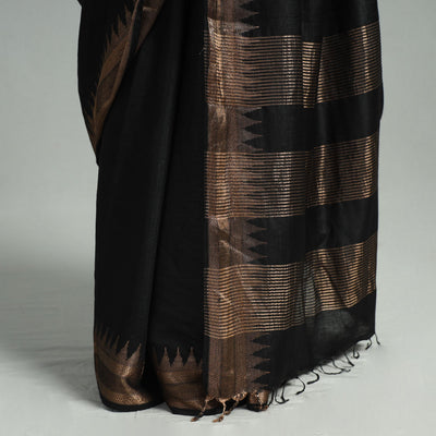 Black - Vidarbha Tussar Bamboo Cotton Handloom Zari Border Saree 20