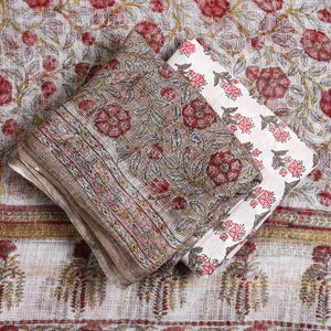 Brown - 3pc Sanganeri Block Print Kota Cotton Dress Material 14