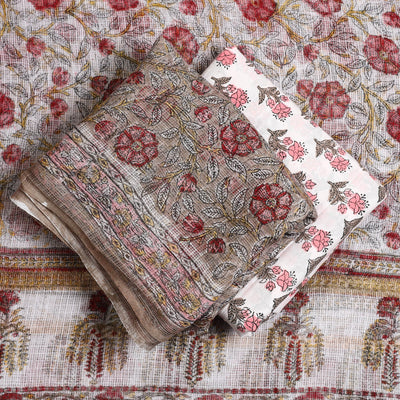 Brown - 3pc Sanganeri Block Print Kota Cotton Dress Material 14