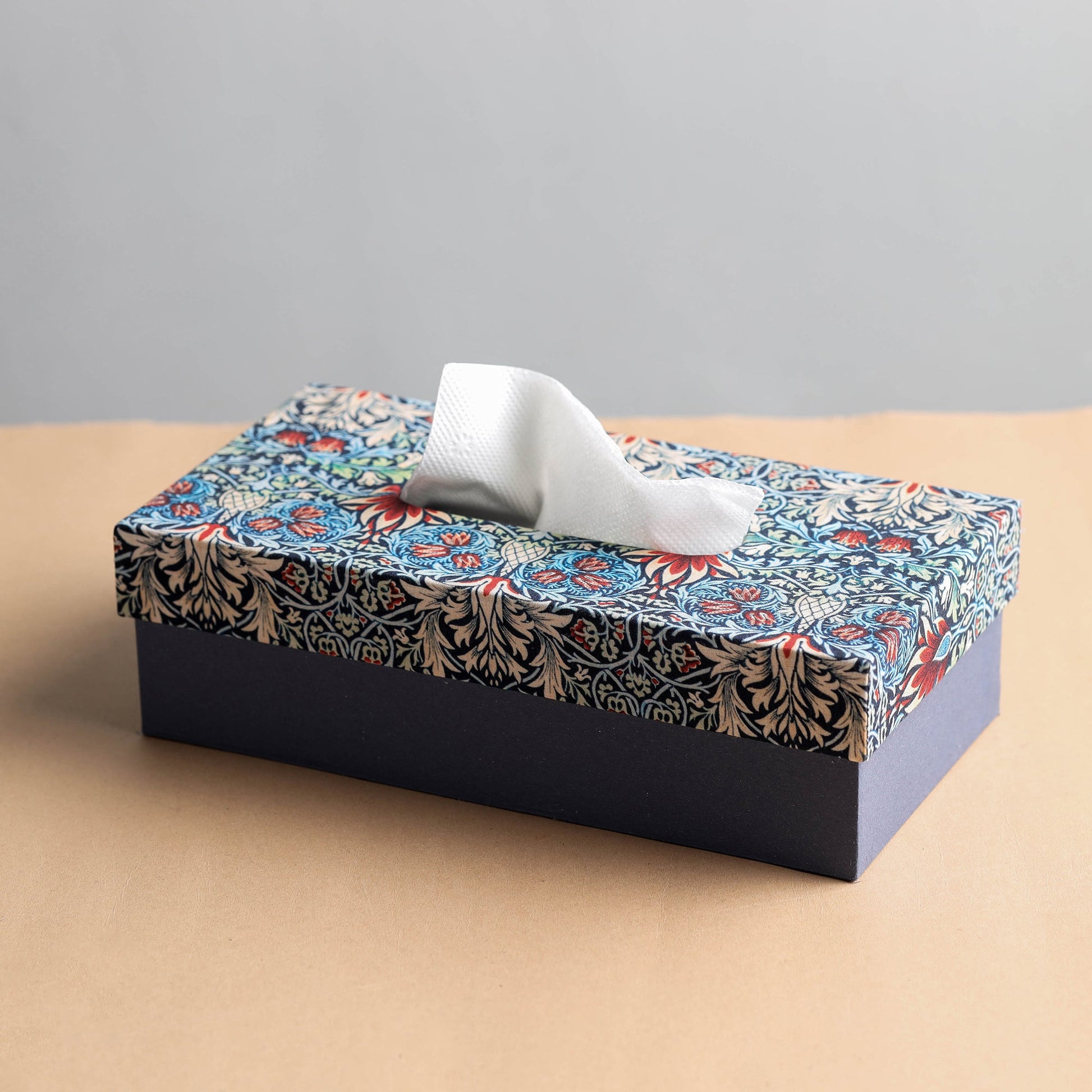 Blue - Floral Printed Handcrafted Tissue Box (10 x 5 in)