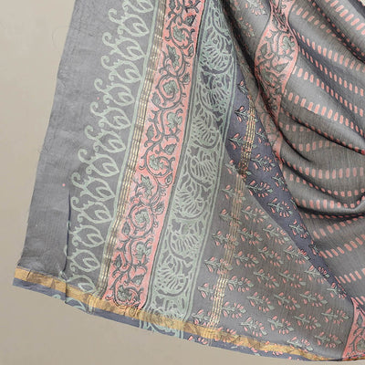 Blue - 3pc Sanganeri Block Print Chanderi Silk Dress Material 21
