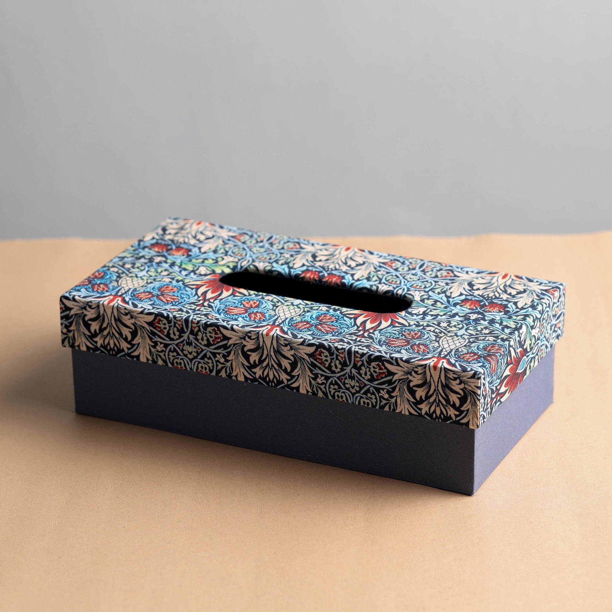 Blue - Floral Printed Handcrafted Tissue Box (10 x 5 in)