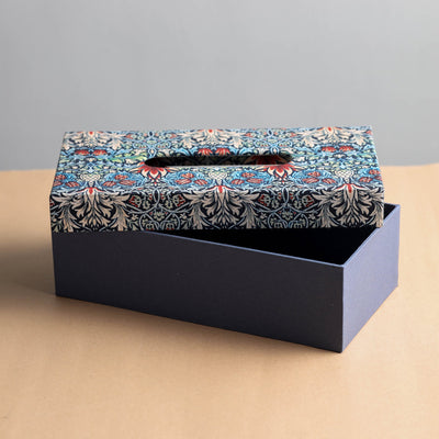 Blue - Floral Printed Handcrafted Tissue Box (10 x 5 in)