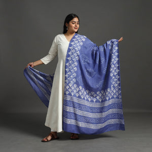 Blue - Block Print Mul Cotton Dabu Bagru Dupatta 02