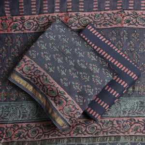 Blue - 3pc Sanganeri Block Print Chanderi Silk Dress Material 21