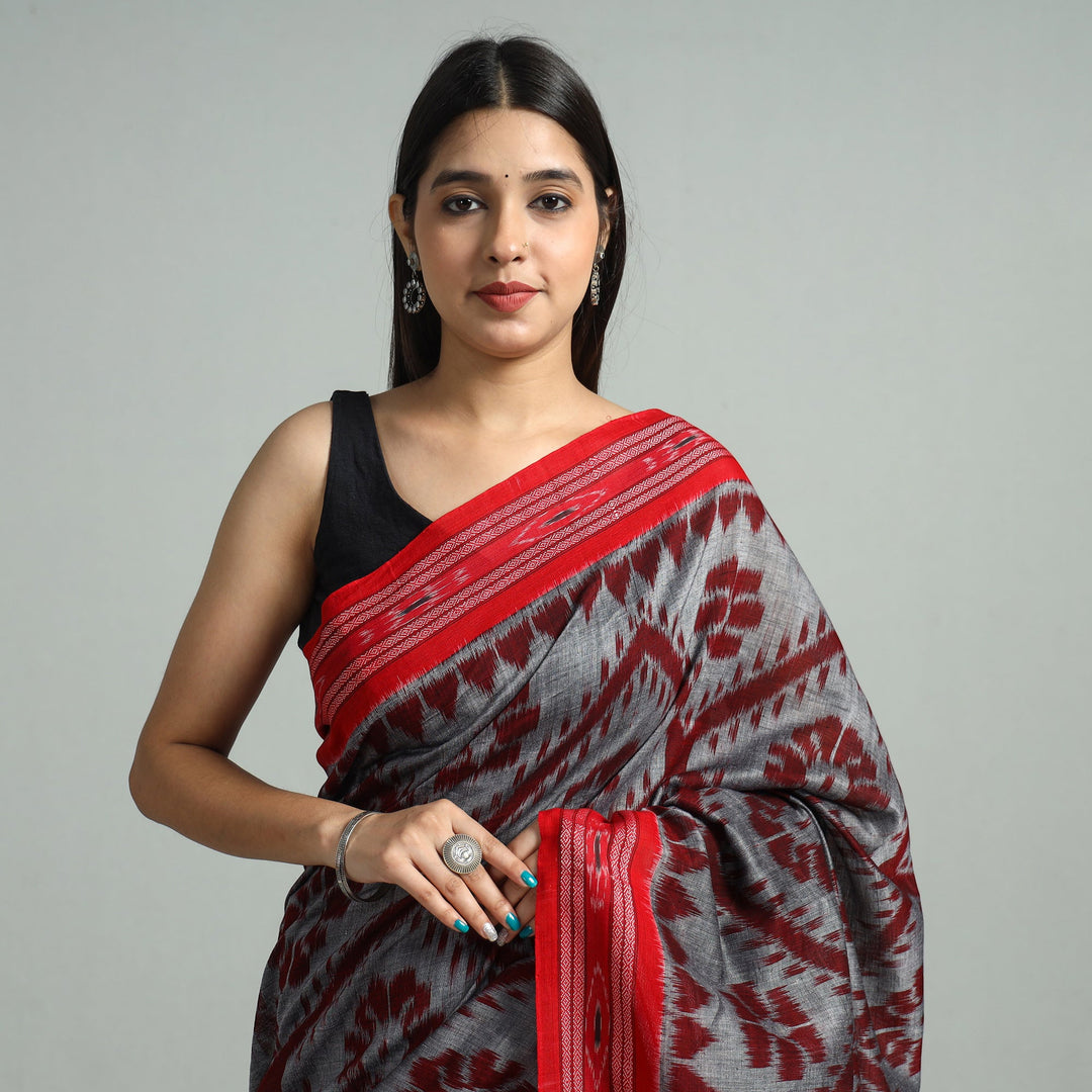 Grey - Maniabandha Ikat Weave Handloom Cotton Saree 23