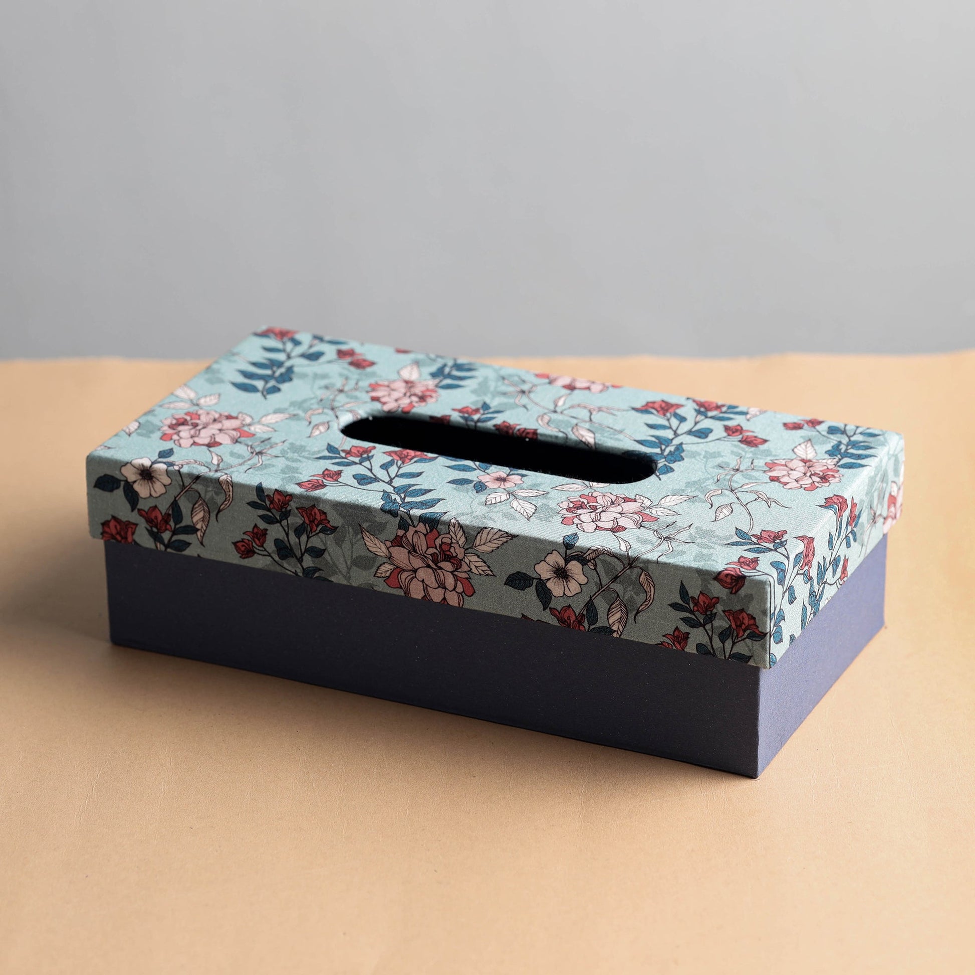 Blue - Floral Printed Handcrafted Tissue Box (10 x 5 in)