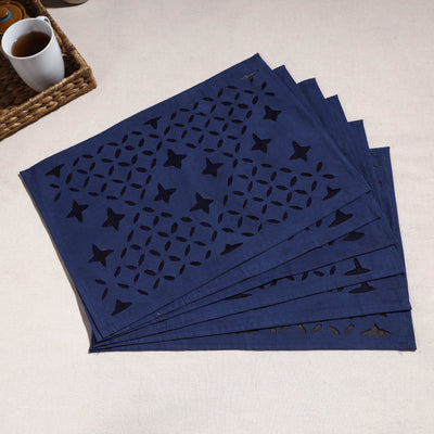 Blue - Applique Cut work Cotton Table Mats (set of 6)