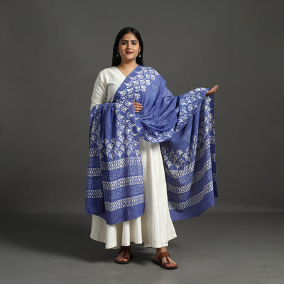 Blue - Block Print Mul Cotton Dabu Bagru Dupatta 02