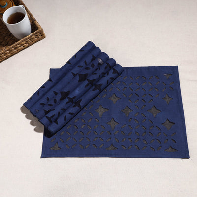 Blue - Applique Cut work Cotton Table Mats (set of 6)