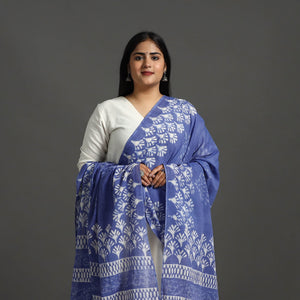 Blue - Block Print Mul Cotton Dabu Bagru Dupatta 02