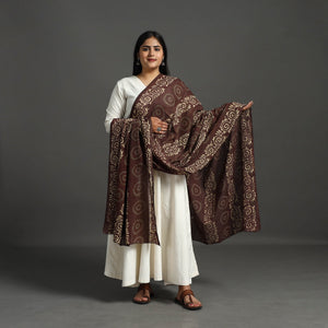 Brown - Block Print Mul Cotton Dabu Bagru Dupatta 03