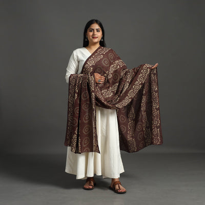 Brown - Block Print Mul Cotton Dabu Bagru Dupatta 03