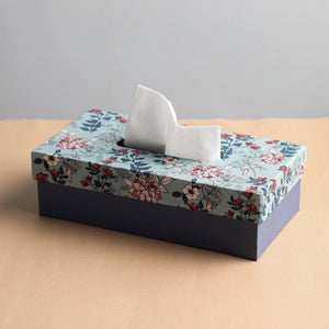 Blue - Floral Printed Handcrafted Tissue Box (10 x 5 in)