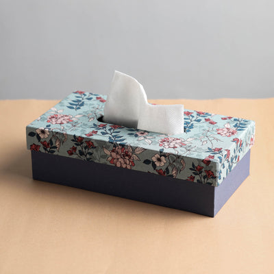 Blue - Floral Printed Handcrafted Tissue Box (10 x 5 in)
