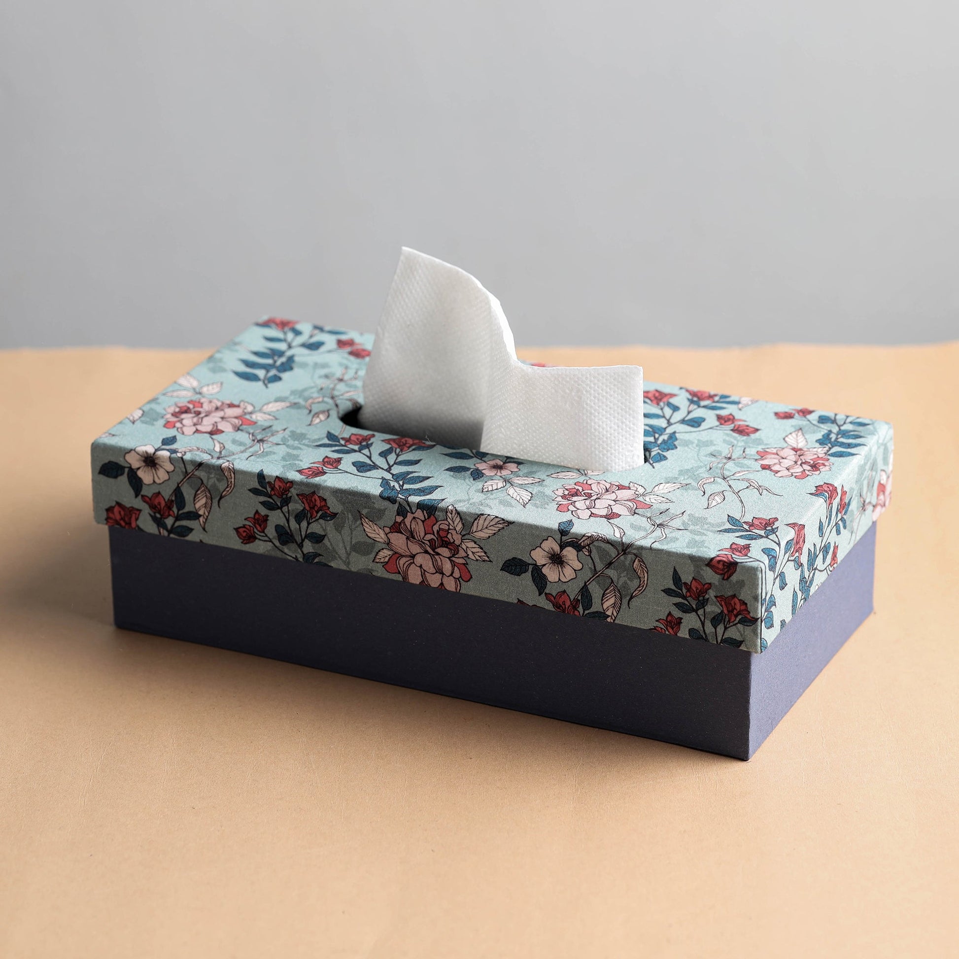 Blue - Floral Printed Handcrafted Tissue Box (10 x 5 in)