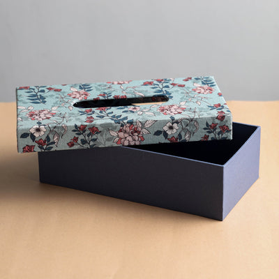 Blue - Floral Printed Handcrafted Tissue Box (10 x 5 in)