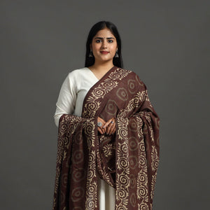 Brown - Block Print Mul Cotton Dabu Bagru Dupatta 03