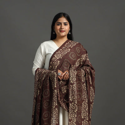 Brown - Block Print Mul Cotton Dabu Bagru Dupatta 03