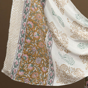 Brown - 3pc Sanganeri Block Print Cotton Dress Material 01