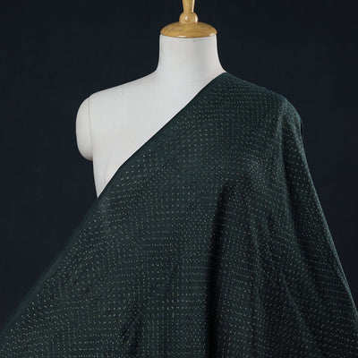 Green -  Pipad Block Printed Mulberry Silk Cotton Handloom Fabric